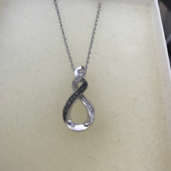 Sterling Silver Black & White Diamond Necklace - Picture 3 of 3